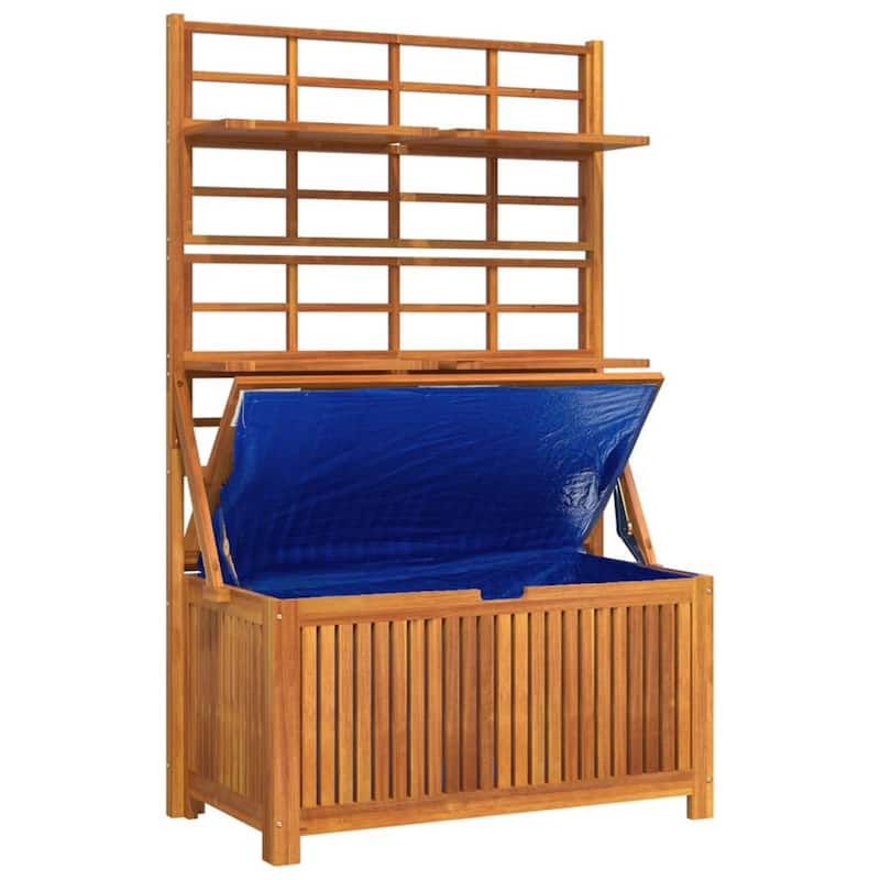 Outdoor Storage Box with Trellis n Shelves, 63 Inch, Brown Acacia Wood