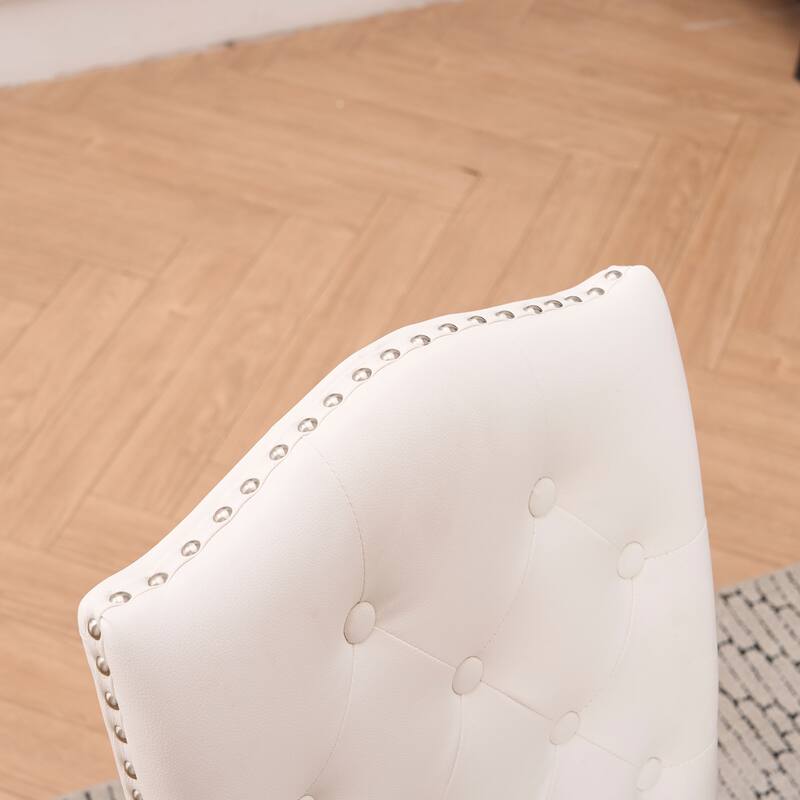 Faux Leather Dining Chair With Elegant Nailhead Accents, Diamond-Button Tufted Back (Set of 2).