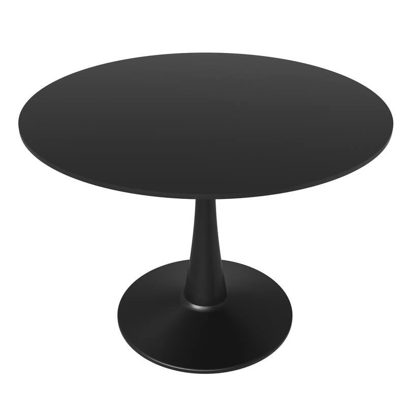 LeisureMod Bristol 40" Round Dining Table for 4 with MDF Wood Tabletop in Black Steel Base for Kitchen & Dining Room - Black