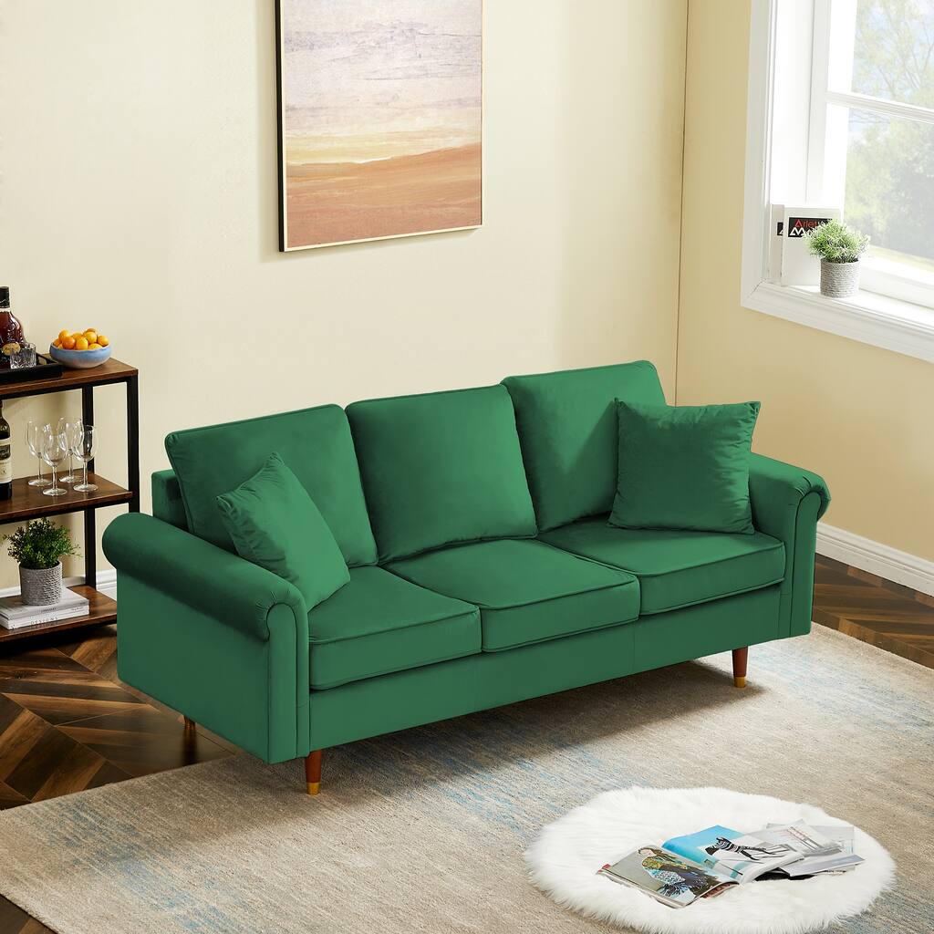 Modern Velvet 3-Seater Sofa Couch with Pillows