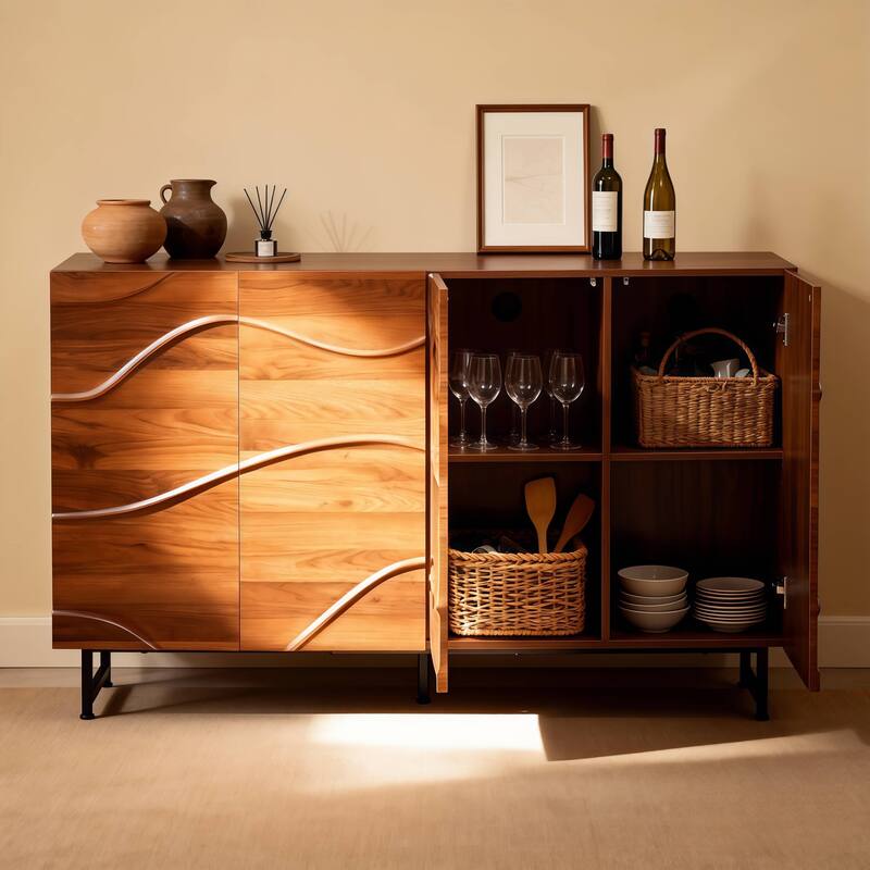 Rossetta Modern Artistic Design Wood Sideboard Cabinet with Iron Legs, Easy Assembly - Wood