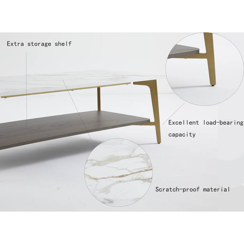 Coffee Table Rectangular Center Table, Side Table with Metal Frame and Shelf