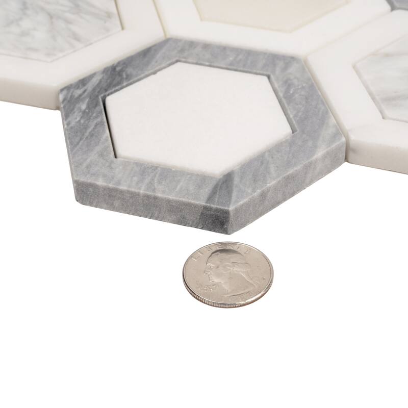Toscana 10x11 in. Polished Calacatta Bluette, Calacatta, White Hexagon Mosaic Wall and Floor Tile (3.74 sq ft/case, 5-Pack)