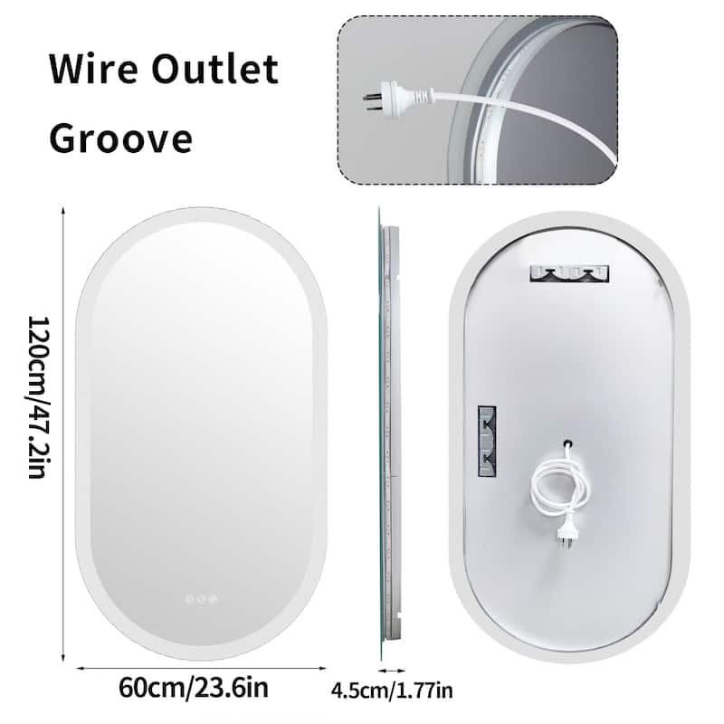 LED Bathroom Mirror Wall Mounted Oval Vanity Backlit Anti-Fog 3 Colors