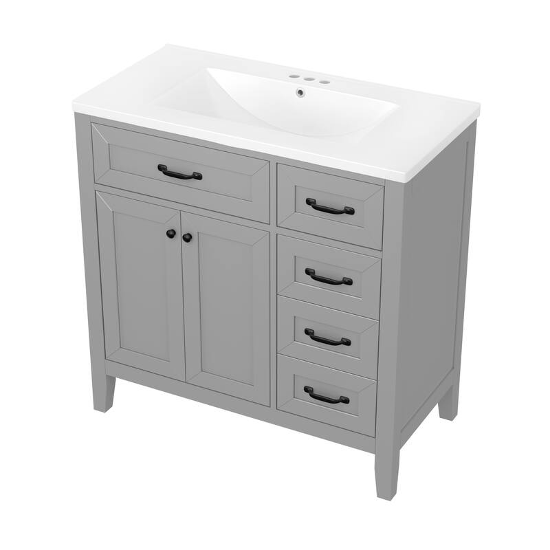 36" Bathroom Vanity with Sink Combo, Gray Bathroom Cabinet with Drawers, Solid Frame and MDF Board