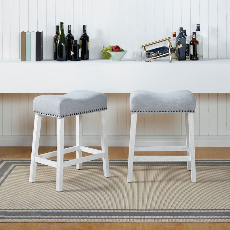 The Gray Barn Barish Backless Saddle Seat Counter Stools (Set of 2) - White