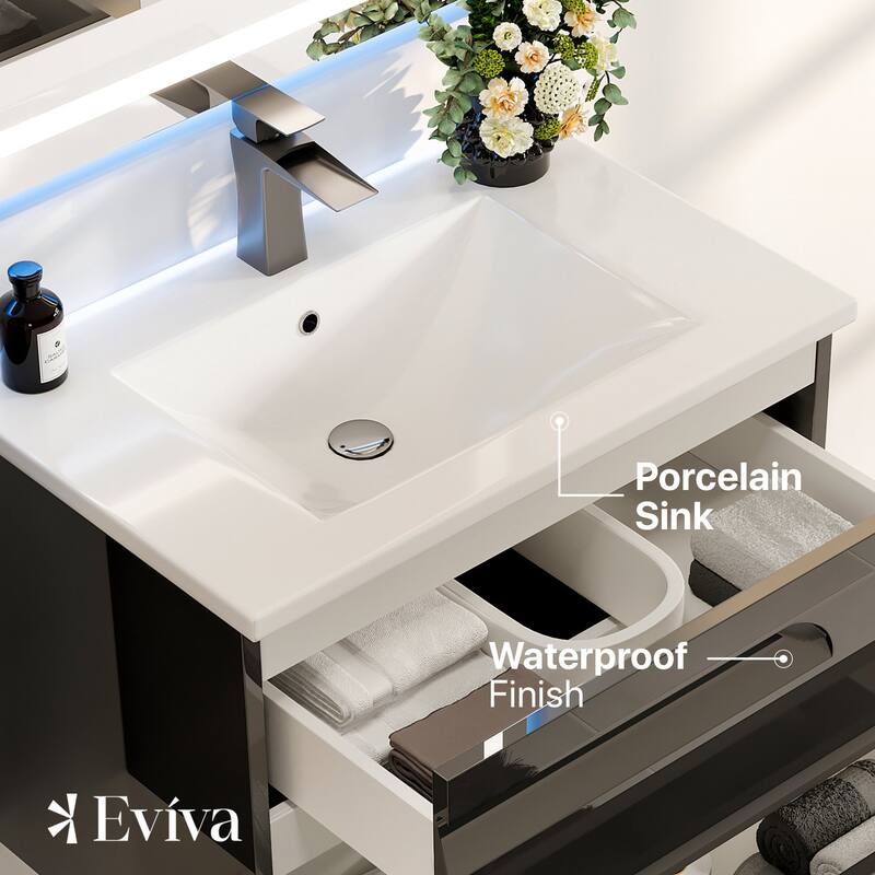Eviva Joy 24" Wall Mount Bathroom Vanity with Porcelain Top