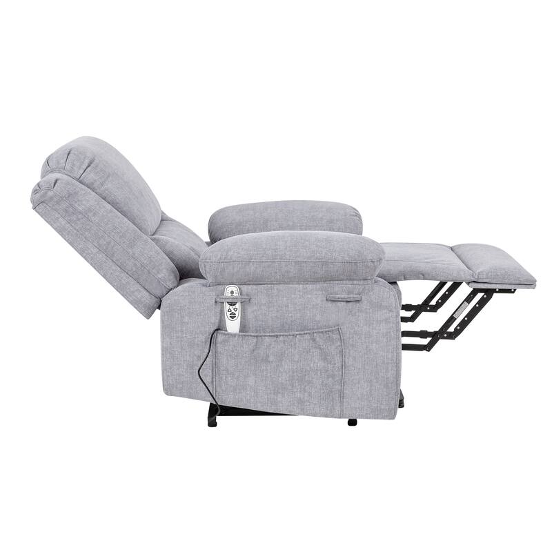 Light Grey Velvet Power Lift Recliner Chair with 8 Massage Points, Lumbar Heating, Storage Pocket