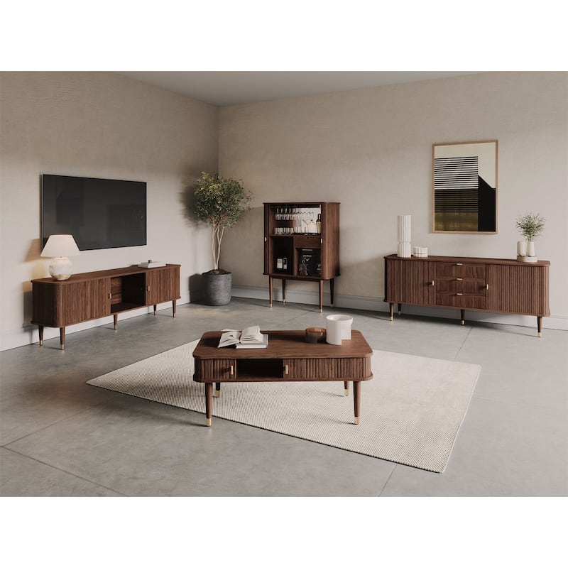 Studio London Walnut Wood Sideboard with 3 Drawer Mid Century Modern