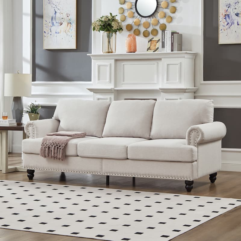 Roomfitters 83" Modern Classic Three-Seater Sofa with Nailhead Trim, Upholstered Fabric Couch for Living Room