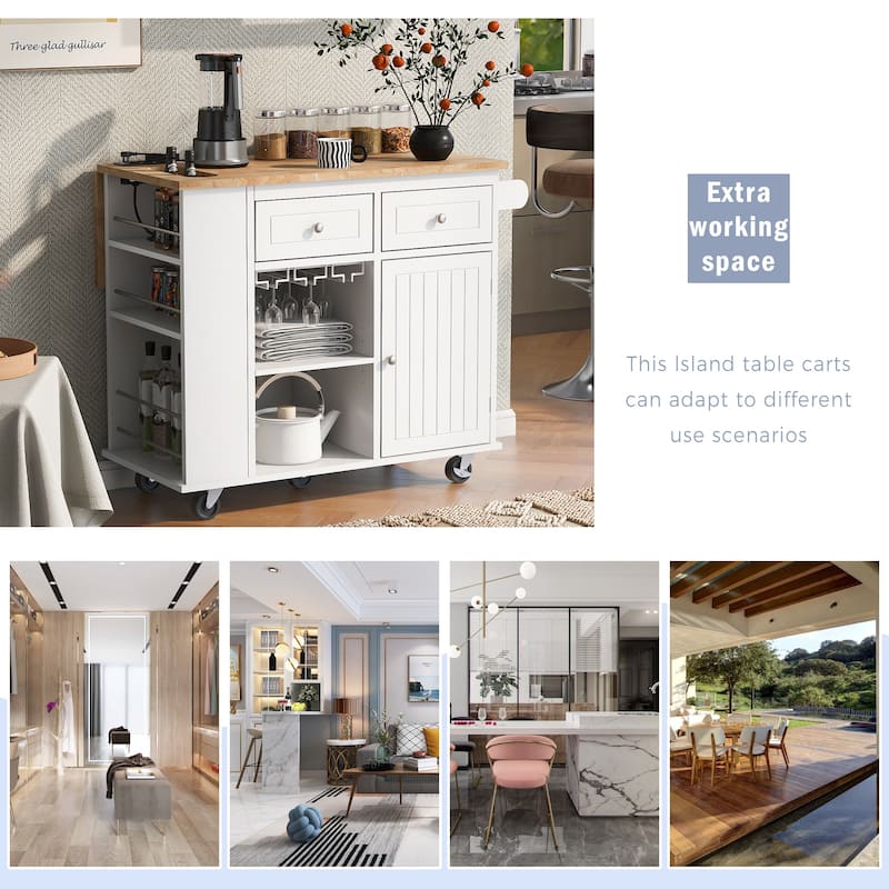 Kitchen Storage Island with Drop Leaf and Power Outlet For Dining Room