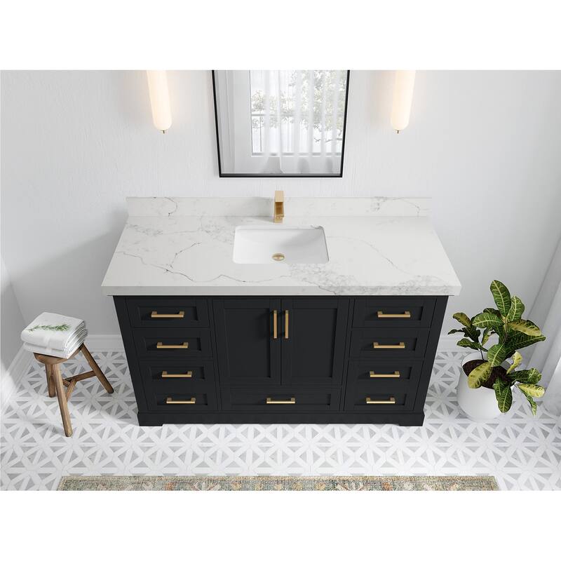 Willow Collection 60 in W x 22 in D x 36 in H Boston Single Bowl Sink Bathroom Vanity with Countertop