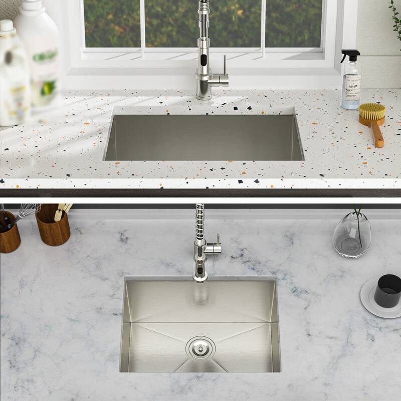 24 Inch Undermount Single Bowl 16 Gauge Stainless Steel Kitchen Sink in Brushed Nickel - 24'' x 18'' x 12''