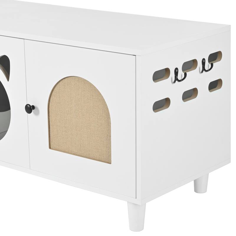 Furniture Style Cat Cabinet Cream White Cat Litter Box With Sisal Scratching Door Cat Friendly Furniture