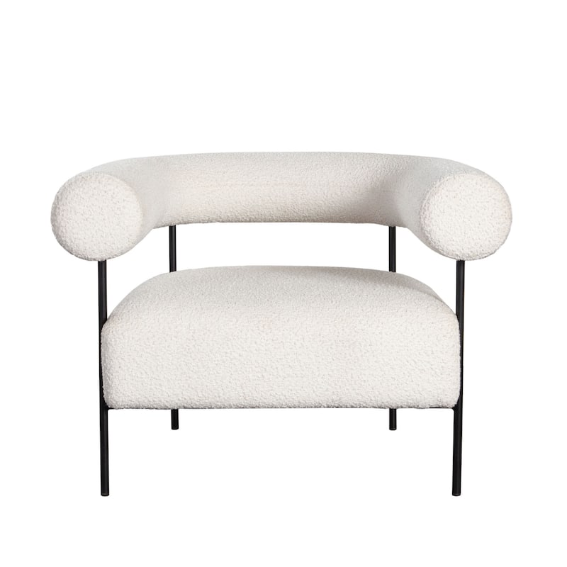 Accent Chair, Ivory Boucle Upholstery, Barrel Design, 39 Inch