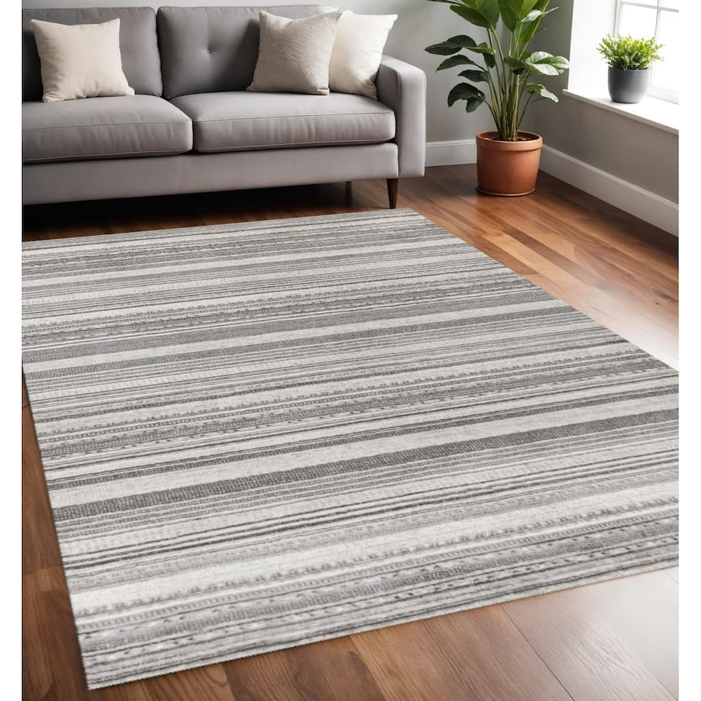 HomeRoots Striped Modern Rectangle Area Rug - 5' X 8'