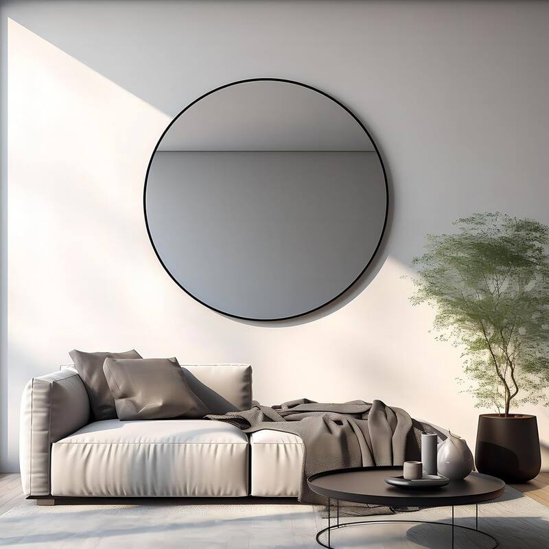 GDFStudio - Casa Luxury Modern Oversized Round Metal Bathroom Vanity Wall Mirror with Bold Visual Impact