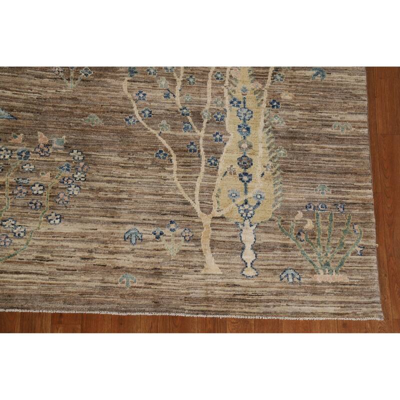 Hand Knotted Oriental 100% Wool Carpet Transitional Floral Brown Oushak Area Rug - 10' 0'' X 7' 10''
