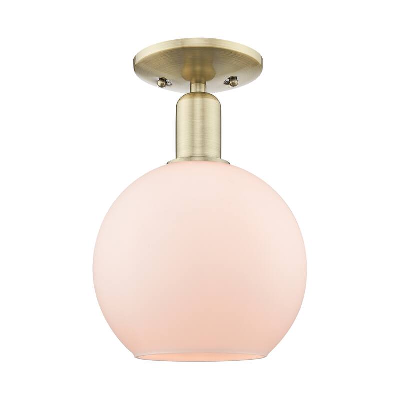 Innovations Lighting Endless Possibilities Arcadia - Athens - 1 Light 8" Semi-Flush Mount - Antique Brass/Matte White