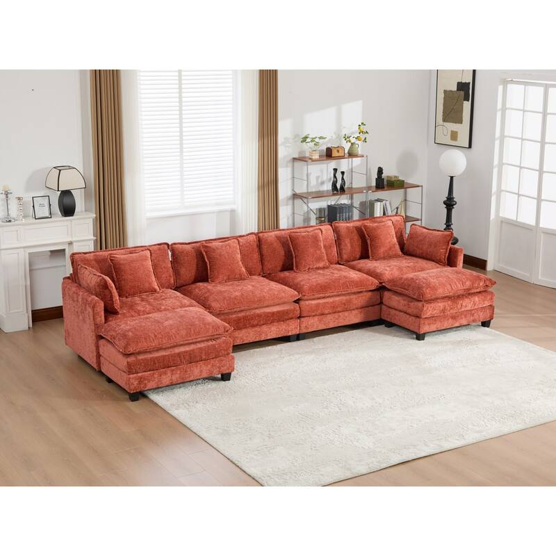 Roomfitters Large Upholstered 4-Seater Sofa with Plush Cushions and Pillows, Modern Cloud Couch for Living Room