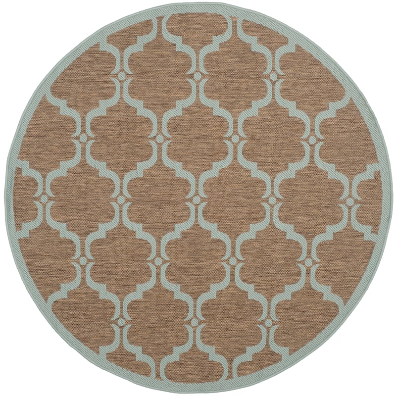 SAFAVIEH Courtyard Charleen Indoor/ Outdoor Waterproof Patio Backyard Rug - 5'3" Round - Brown/Aqua