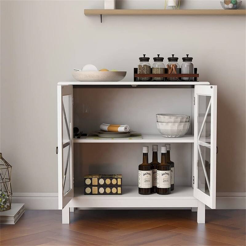 Sideboard Cabinet Display Buffet Storage Cabinet with Double Framed Glass Doors Entry Cabinet for Home Kitchen