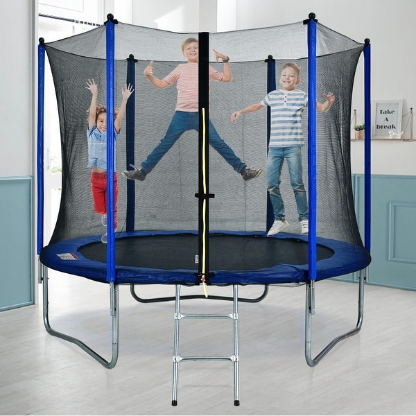 8 ft Kids Round Trampoline Combo with Surround Enclosure Bed