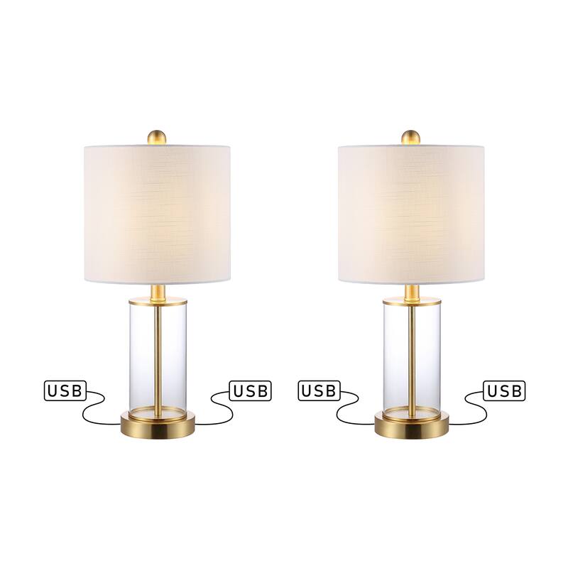 Cabell 21" Glass Modern Contemporary USB Charging LED Table Lamp, Oil Rubbed Bronze (Set of 2) by JONATHAN Y