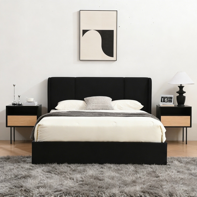 Modern Minimalist Upholstered Storage Bed with Lift-Up Platform