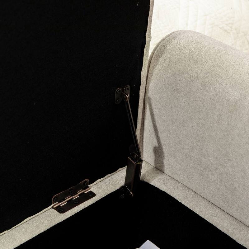 Large Storage Ottoman Bench, End of Bed Bench with Rolled Arms, Wood Legs, Button Tufted Storage Bench with Double Lids