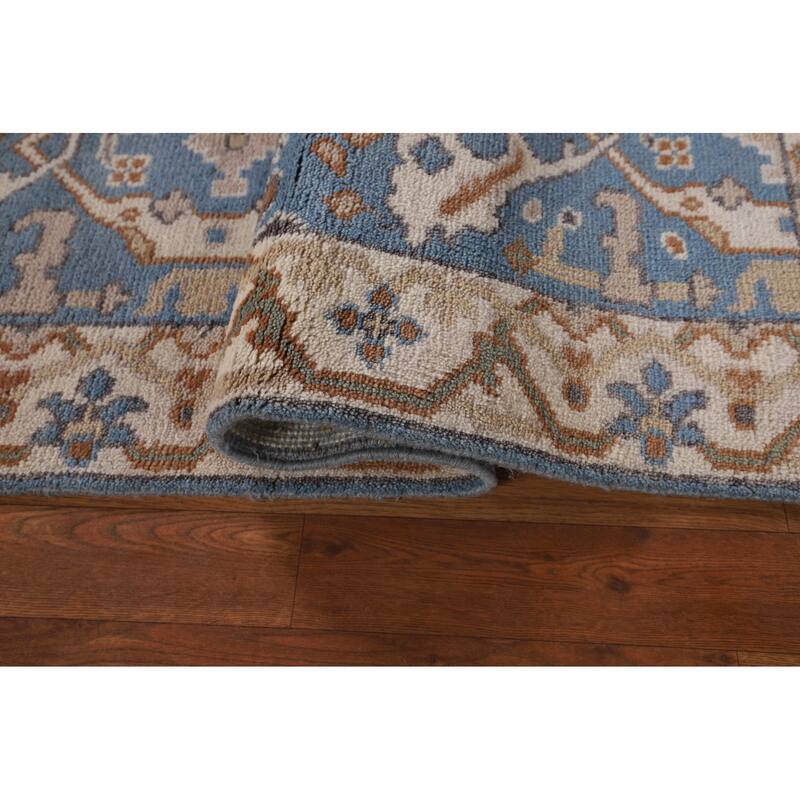 Light Blue Oushak Oriental Runner Rug Handmade Wool Carpet - 2'6" x 7'9"