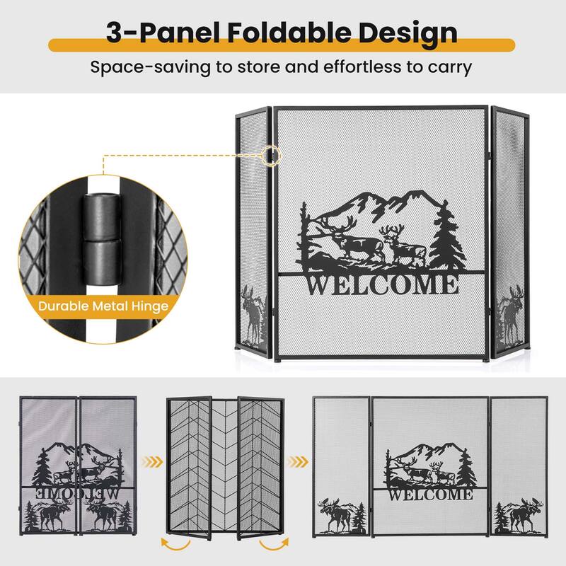 Costway 52 x 31 In Fireplace Screen 3-Panel Spark Guard with Natural - See Details