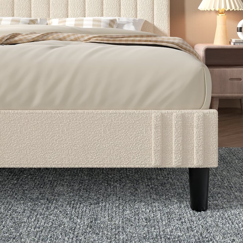 Upholstered Platform Bed Frame with Vertical Channel Adjustable Headboard No Box Spring Needed