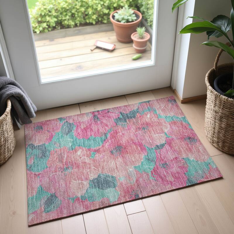 Premium Washable Super Soft Contemporary Floral Mayfield Rug - Pink - 1'8" x 2'6"