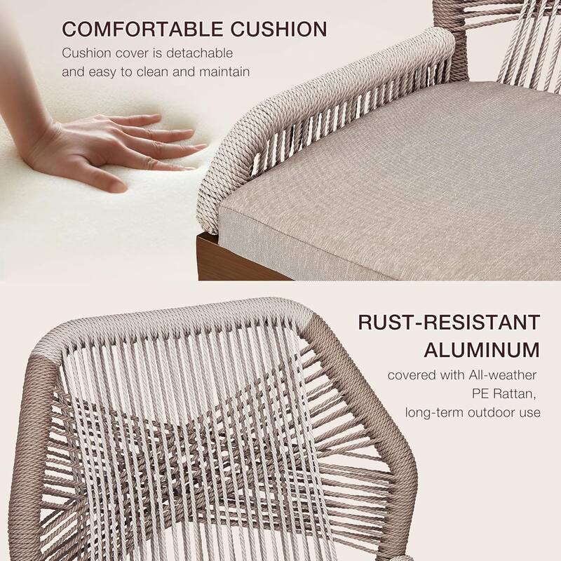 Woven Outdoor Counter Height Bar Stools Chairs Set of 2, Rattan Garden Counter Stools with Aluminum Frame
