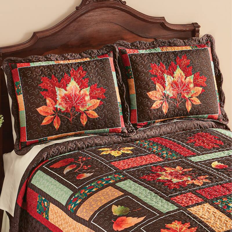 Seasonal Autumn Leaf Patchwork Design Pillow Sham - brown - 26" x 20" x 0.14"