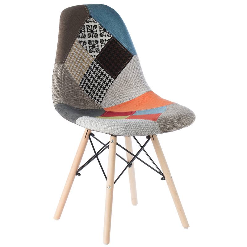 Patchwork Shell Dining Chair w/ Wooden Dowel Eiffel Legs - Single - Multicolored