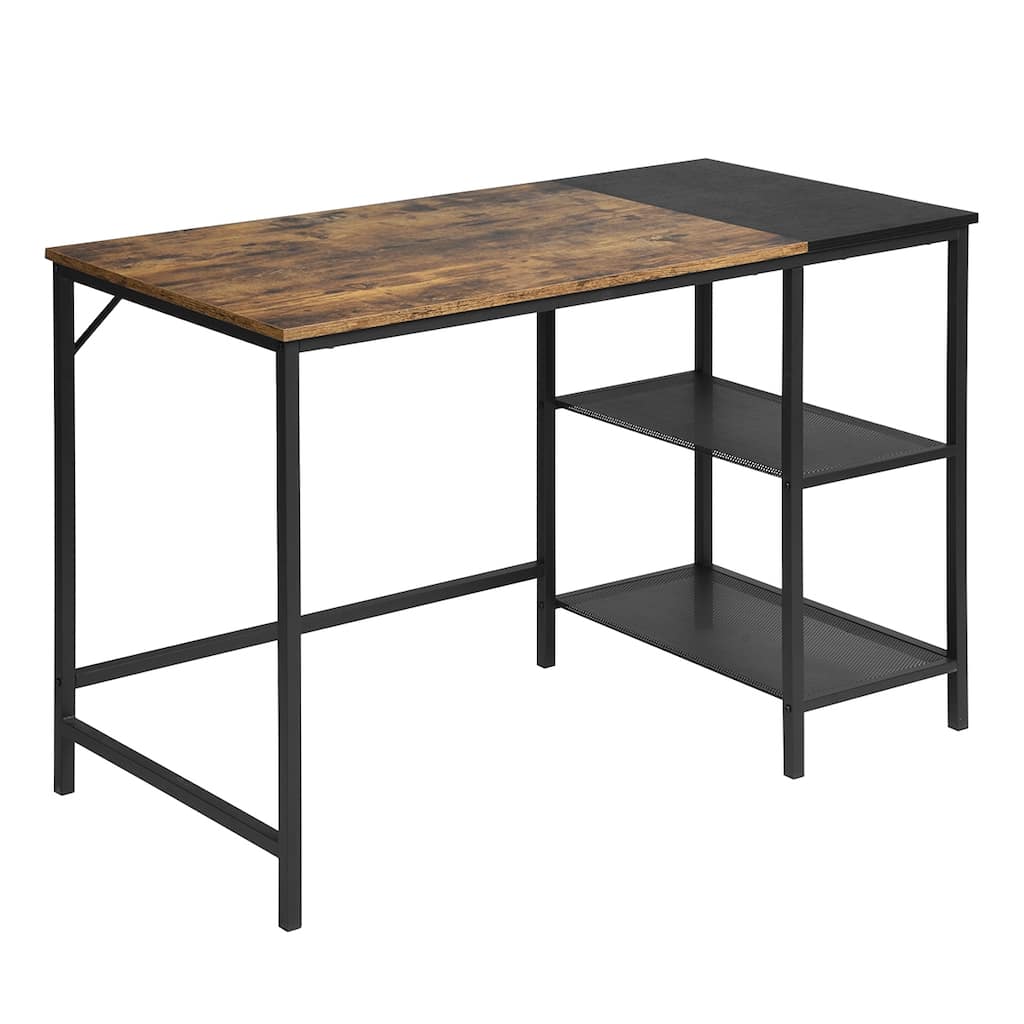 HomyLin 43.3 Inch Industrial Computer Desk with 2-Tier Shelves, Rustic Brown and Black