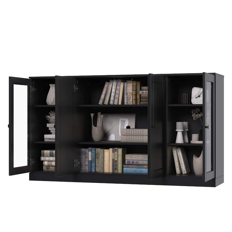 100% Solid Wood 65" Sideboard with Clear, Frosted Glass or Solid Wood Doors by Palace Imports