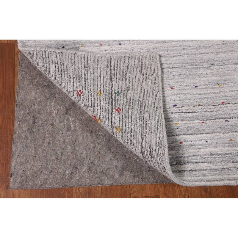Striped Gray Gabbeh Indian Area Rug Hand-Knotted Wool Carpet - 8'7" X 9'7"