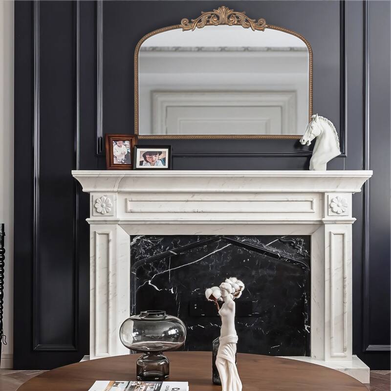 40" x 31" Classic Design Gold/Black Arch Mirror and Baroque Inspired Frame