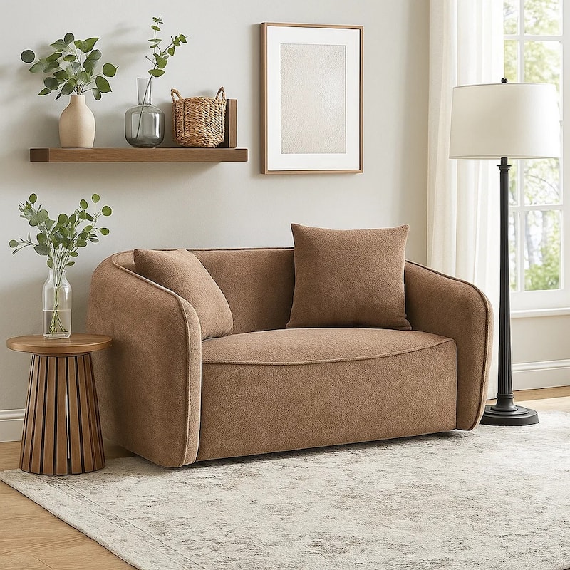 Keina Loveseat, 2 Accent Pillows, Modern Soft Brown Chenille, 57 Inch