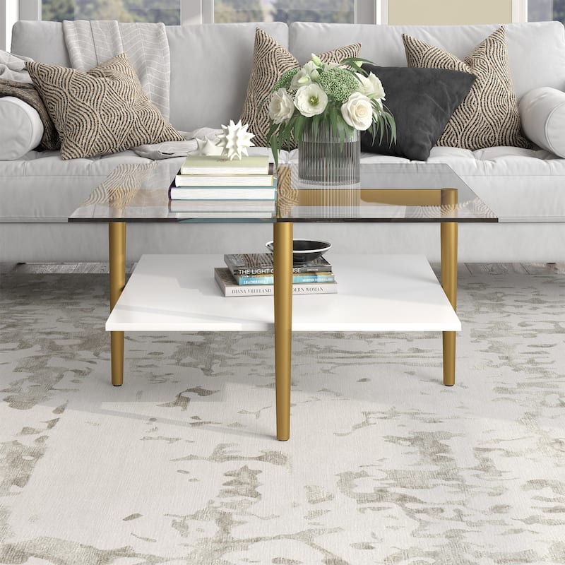 Otto 32" Wide Square Coffee Table with White Lacquer Shelf