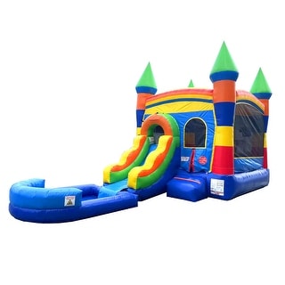 Pogo Bounce House Crossover Bounce House with Slide and Splash Pool, Deluxe Rainbow