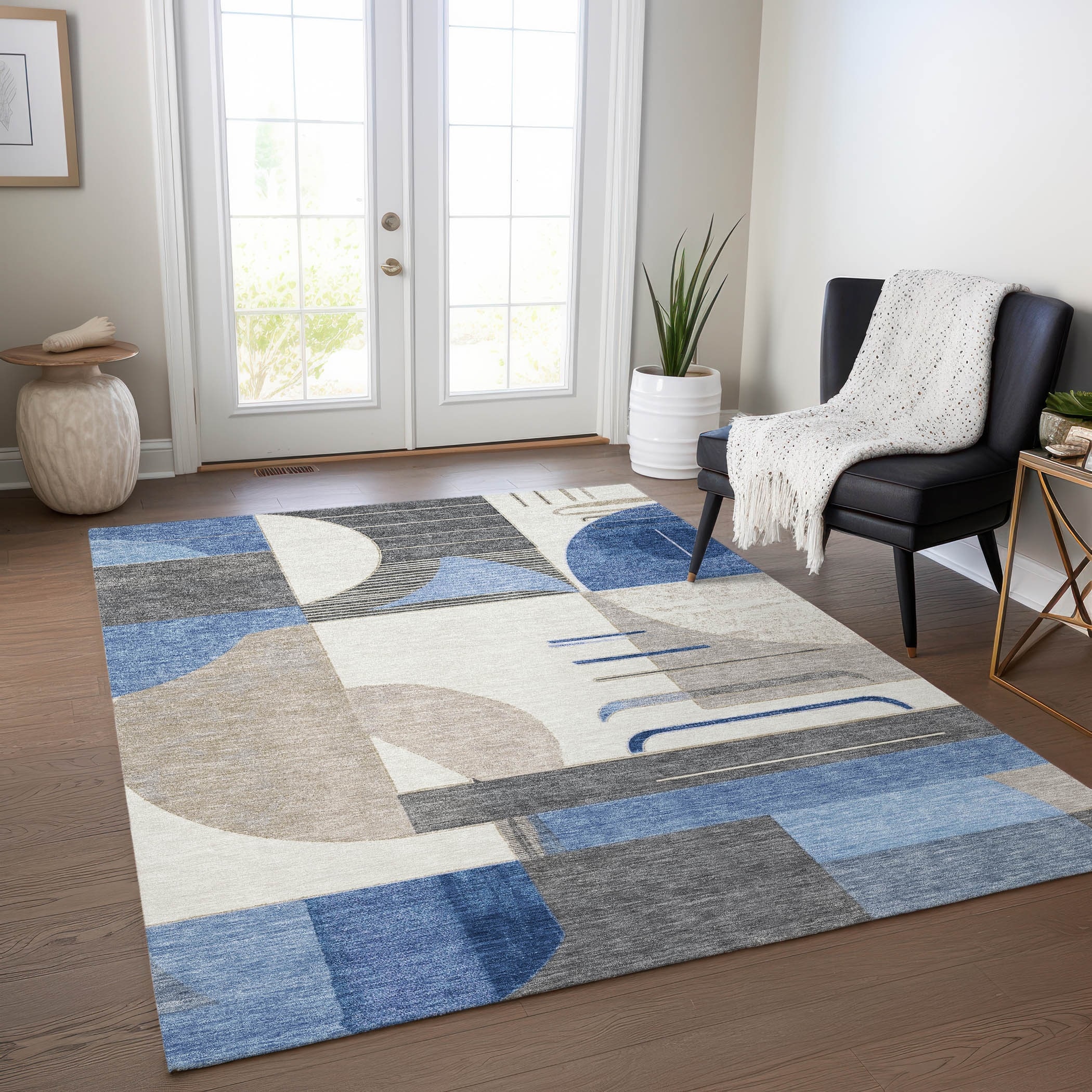 Machine Washable Indoor/ Outdoor Art Deco Contemporary Chantille Rug