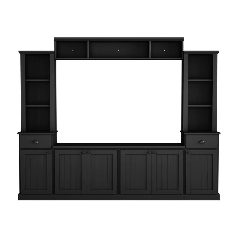 Modern Wall Unit Set for TVs Up to 75" with Adjustable Bridge & Ample Storage - Includes Bookcase, Wine Rack & Display Case