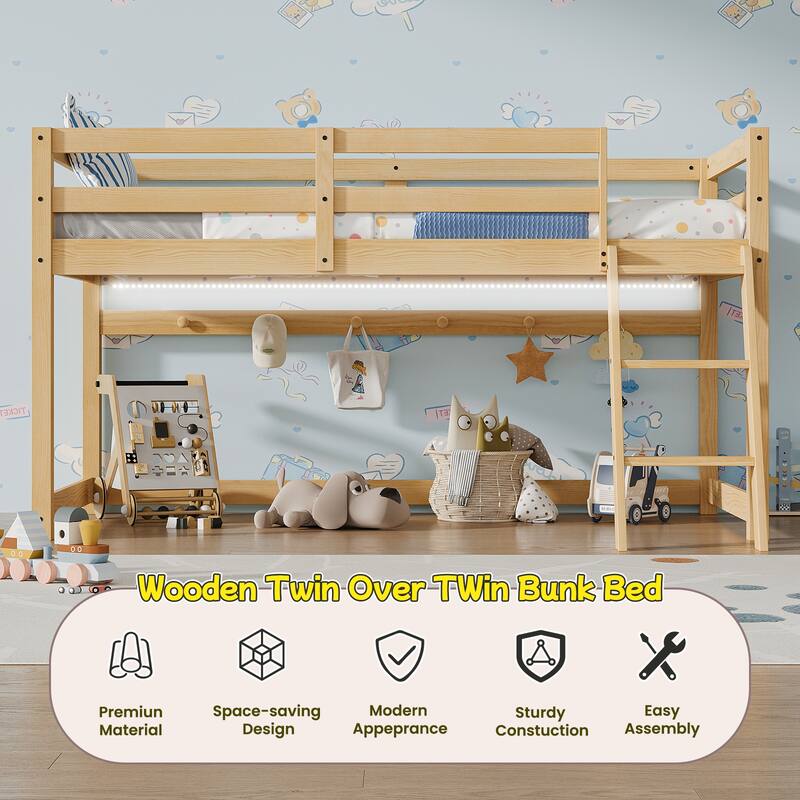 GDF Studio - Arlo Modern Kids Twin Convertible Loft Bed with LED Lighting and Solid Wood Frame