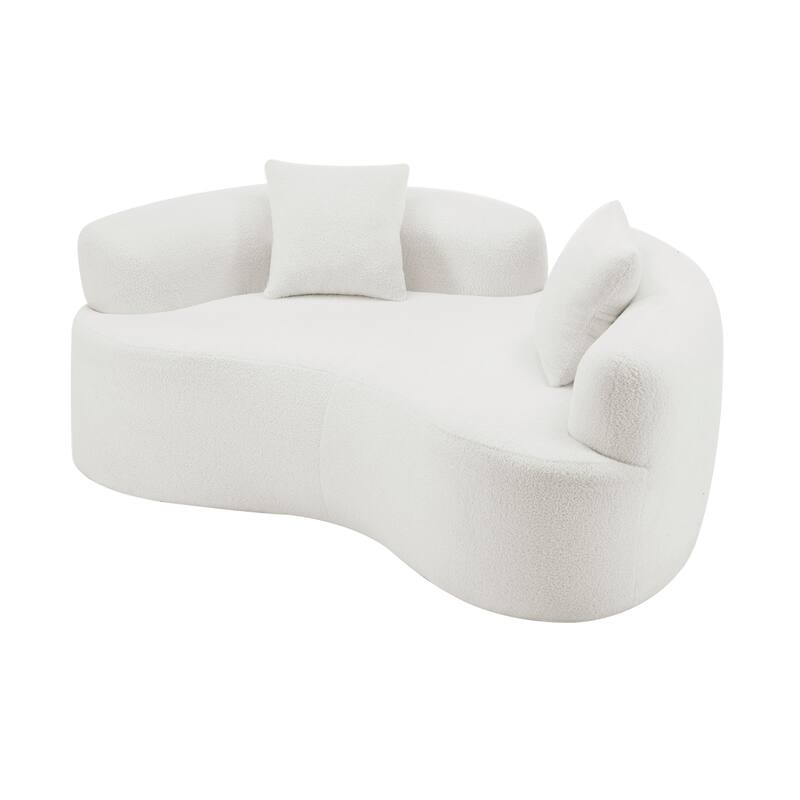 Curved Loveseat Sofa with 2 Pillows, Full Compression Sponge Boneless Floor Couch, Teddy Velvet Upholstered Cloud Couch
