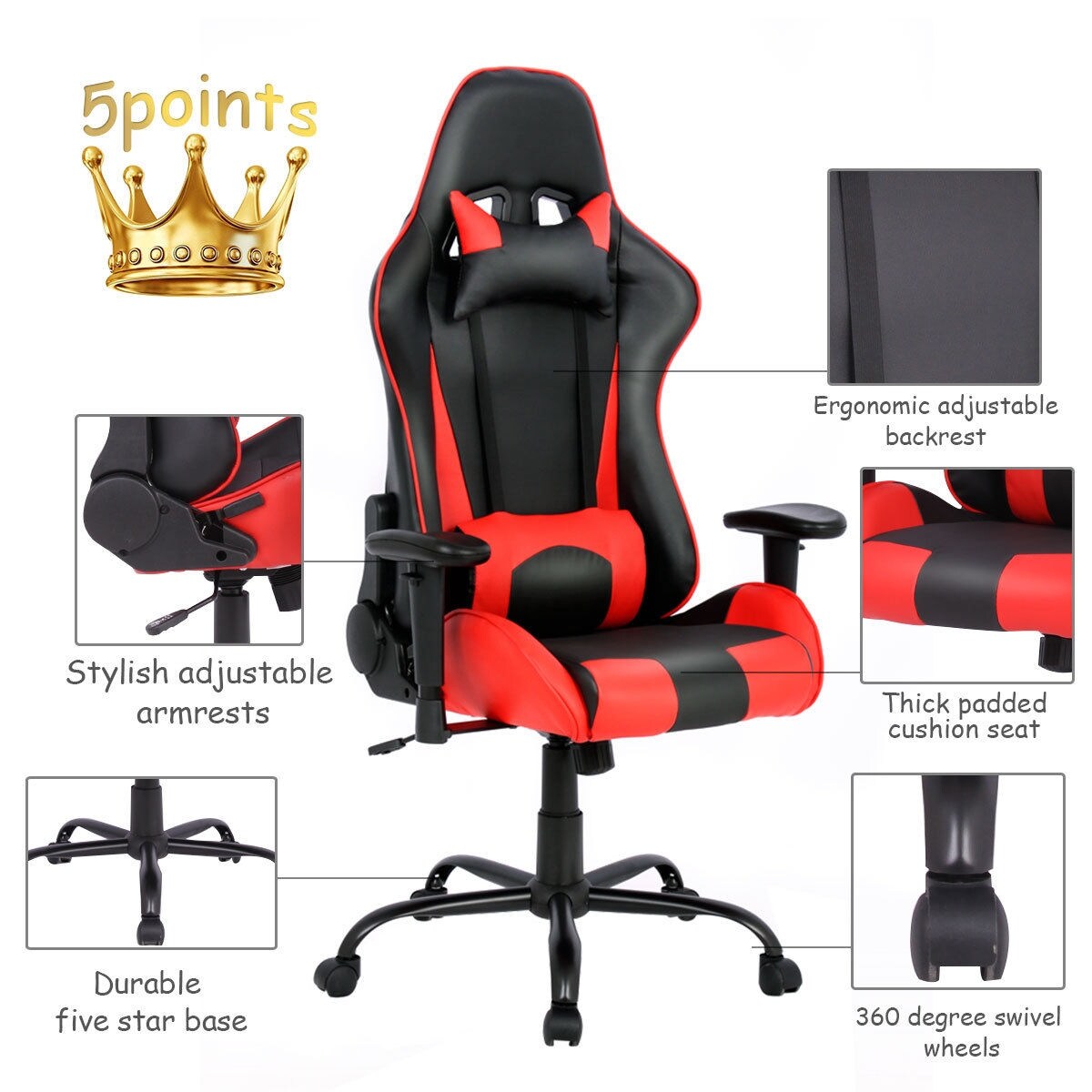 Shop Costway Gaming Chair Racing High Back Office Chair W Lumbar