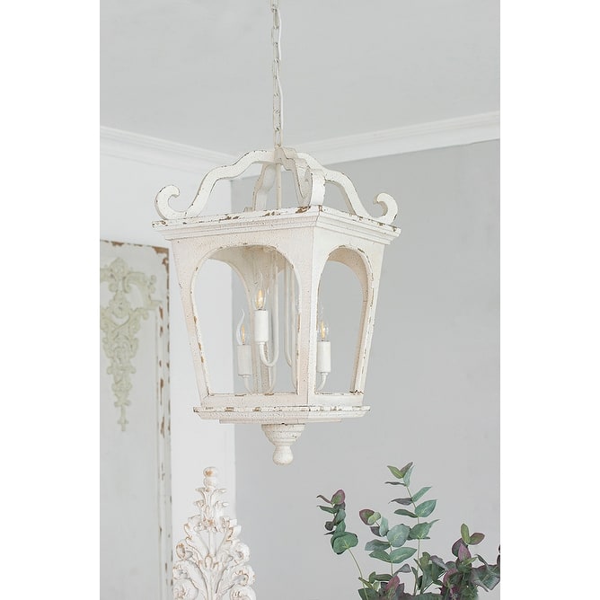 4 - Light Wood Chandelier, Hanging Light Fixture with Adjustable Chain for Kitchen Dining Room Foyer Entryway, Bulb Not Included - Cream White